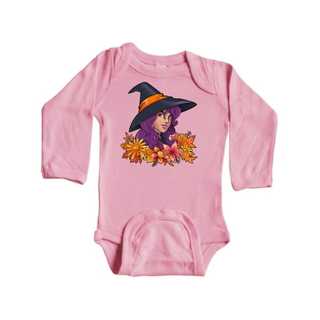 

Inktastic Witch with Autumn Flowers and Leaves Gift Baby Boy or Baby Girl Long Sleeve Bodysuit
