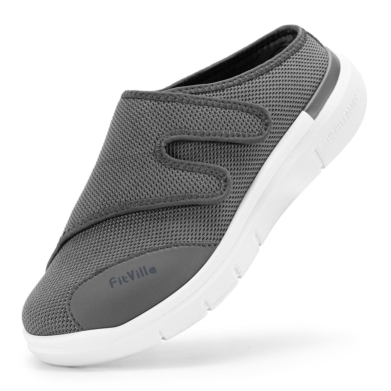 FitVille Mens Extra Wide Slippers Slip-On Walking Shoes for Plantar Fasciitis, Shadow Gray, 8 X-Wide