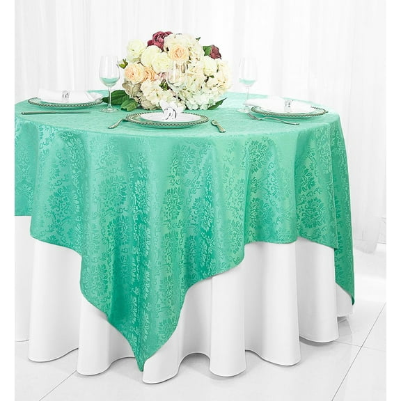 Wedding Linens Inc. 72"x72" Damask Jacquard Polyester Table Overlay Toppers Tablecloth - Tiffany Aqua Blue