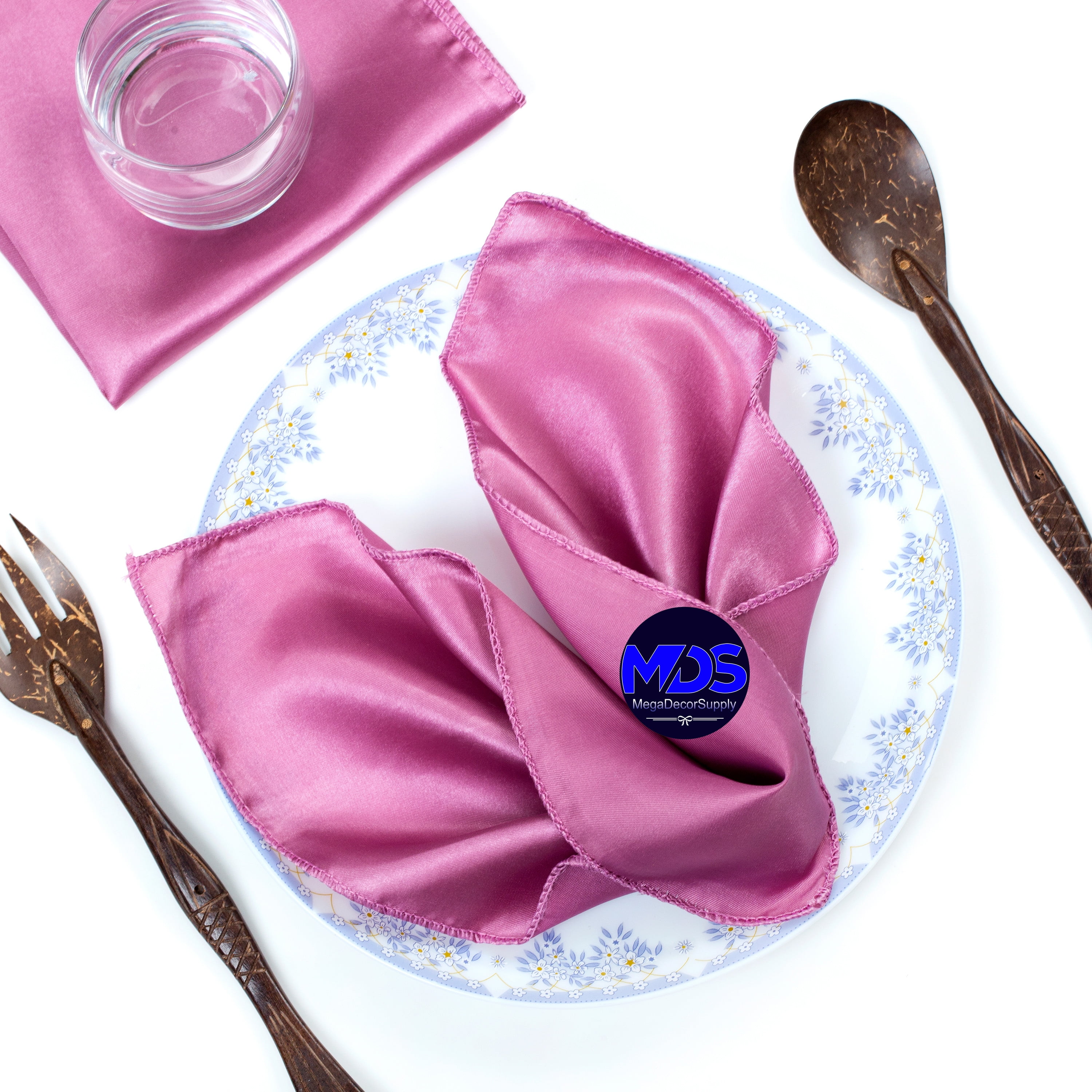mds Pack of 50 Wedding Satin 12X 12 Square Dinner Napkin or Handkerchief for Wedding Banquet Decoration Cadbury Purple 