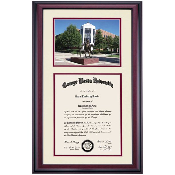 OCM Diploma Frame for Mason University GMU, Ivory/Maroon Mat