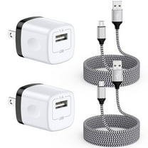 Charger Block, FiveBox 2Pack USB Charger Block with USB A to Micro Charging Cords 6FT, Android Charger Block USB Wall Charger Adapter Plug High Speed Micro USB Cable Compatible Samsung Android,White
