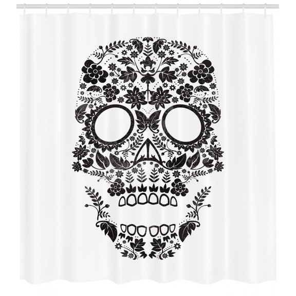 Ambesonne Sugar Skull Shower Curtain, Latin Tradition Art, 69"Wx84"L, White and Black