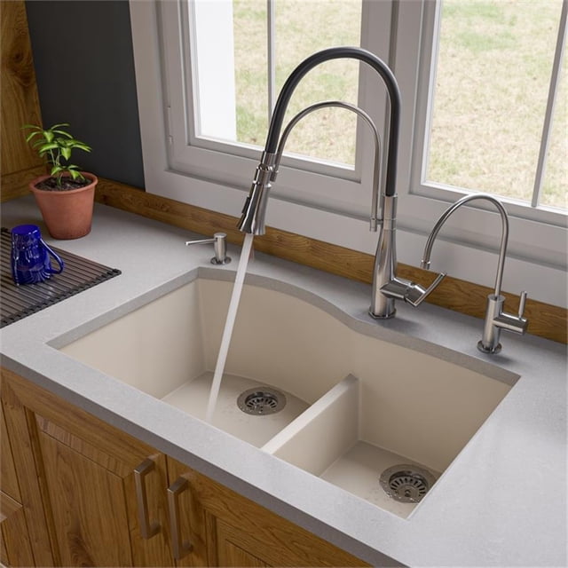 Pemberly Row Biscuit 33" Double Bowl Undermount Granite Composite Kitchen Sink