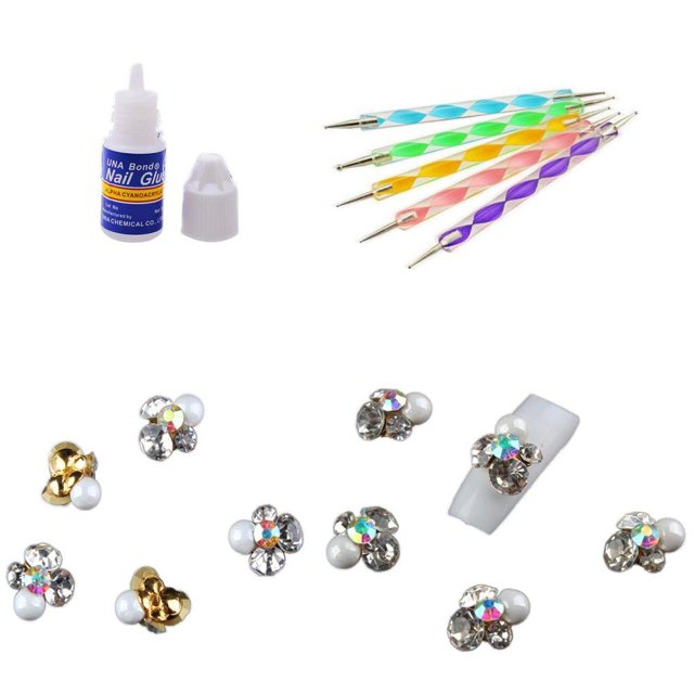 Decoraciones de Clavo - 10pcs Etiqueta Engomada de Clavo de Diamante + 1pc Pegamento de Clavo + 5pcs Herramientas que de Clavo shamjiam Nail Art Glitter Sticker
