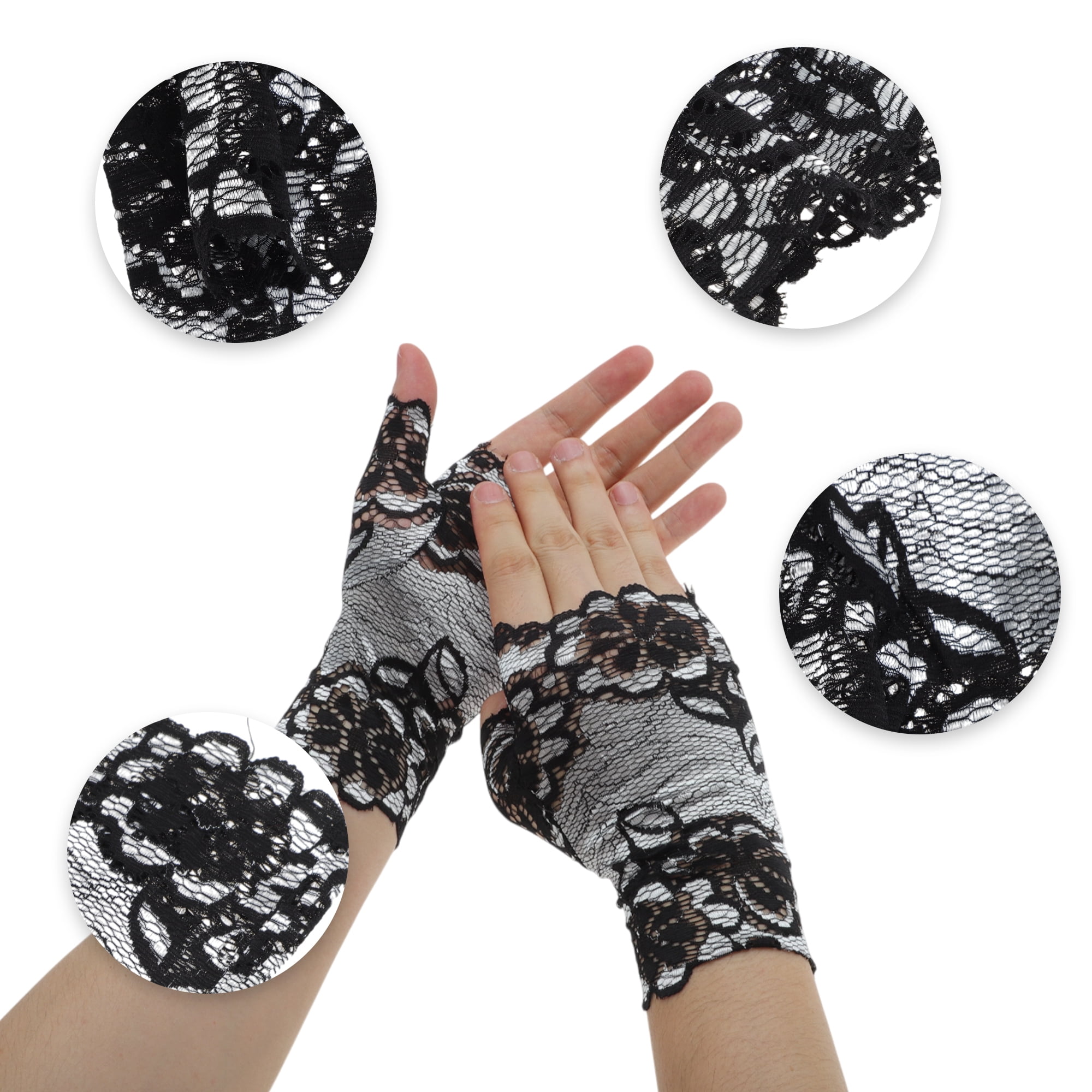 Unique Bargains Breathable Flower Manicure Gloves 1 Pair Silver Tone， Gray