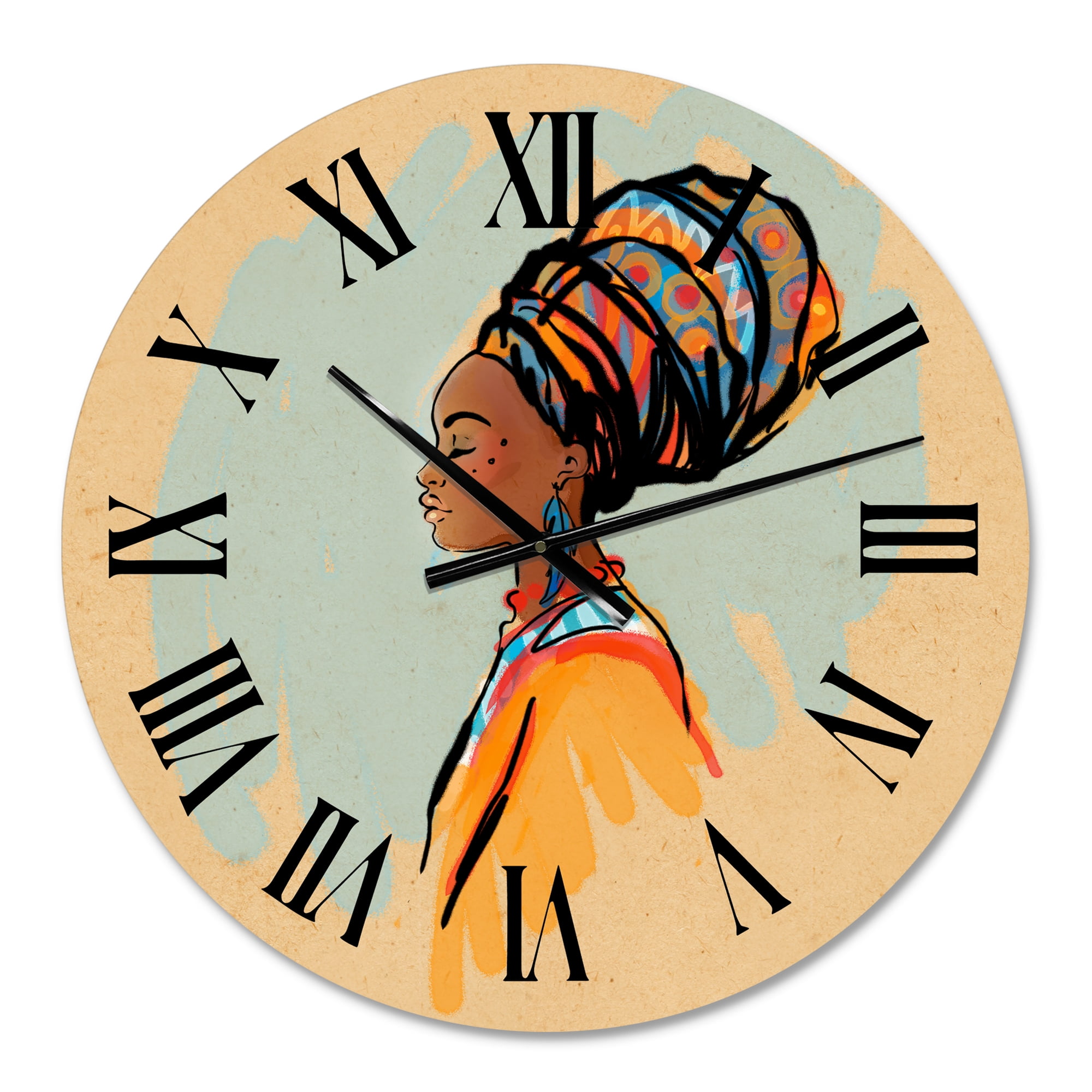 Designart 'Portrait Of Afro American Woman With Turban Ii' Modern Wall Clock