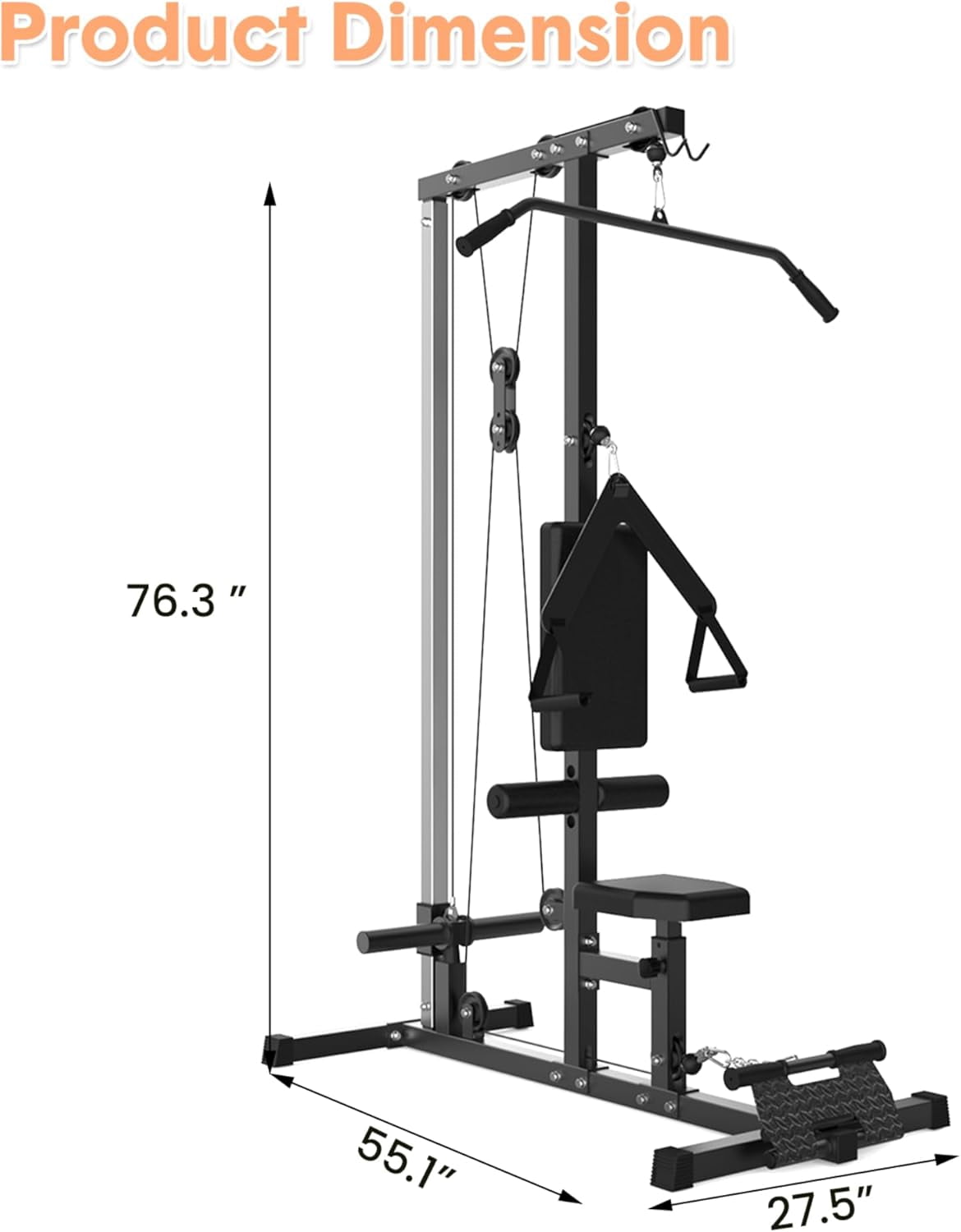 Pull Down Machines, LAT Row Cable Machine, LAT Tower with Additional Pulley Cable, High & Low Pulley Stations with Leg Support, Tricep Workout Equipment