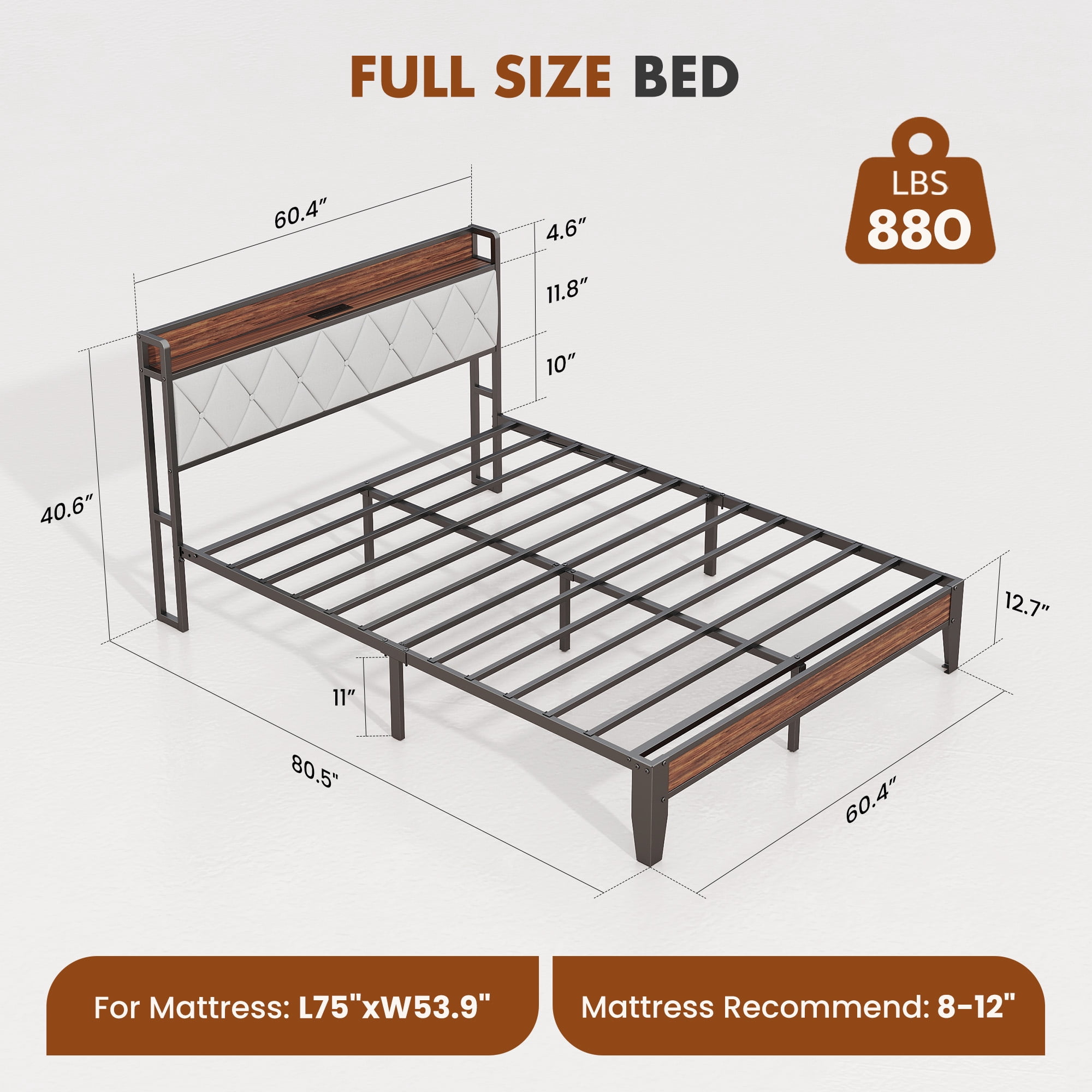 GIANNA Twin Bed Frame with Headboard, Underbed Storage, Built-in Charging Ports, Sturdy Noiseless Design, Tool-Free Assembly, No Box Spring Needed