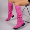 thumbnail image 6 of Women's Slouchy Knee High Boots Pointed Toe Chunky Flat Heel Riding Combat Tall Pull On Boots Hot Pink 6.5(38), 6 of 7