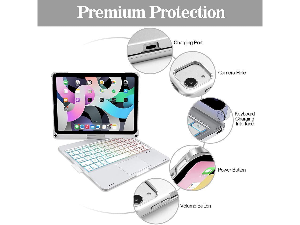 Touchpad Keyboard Case for iPad Air 5 10.9 inch 2022 / iPad Air 4 10.9 inch 2020 / iPad Pro 11 2021/2020/2018 with Multi-Touch Trackpad / Pencil Holder, 360° Rotatable,7 Color Backlit