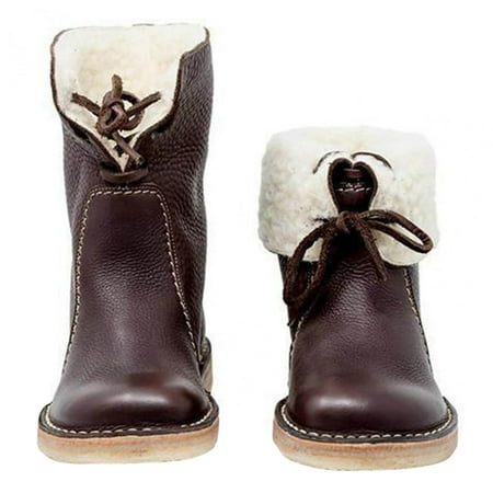 

Women Mid Calf Boots - Fashion Leather Flat Heel Boots with Soft Lining Stylish and Classic Low Heel Winter Snow Boots for Casual Date Working Wearing with Black Brown Red Coffee Four Colors