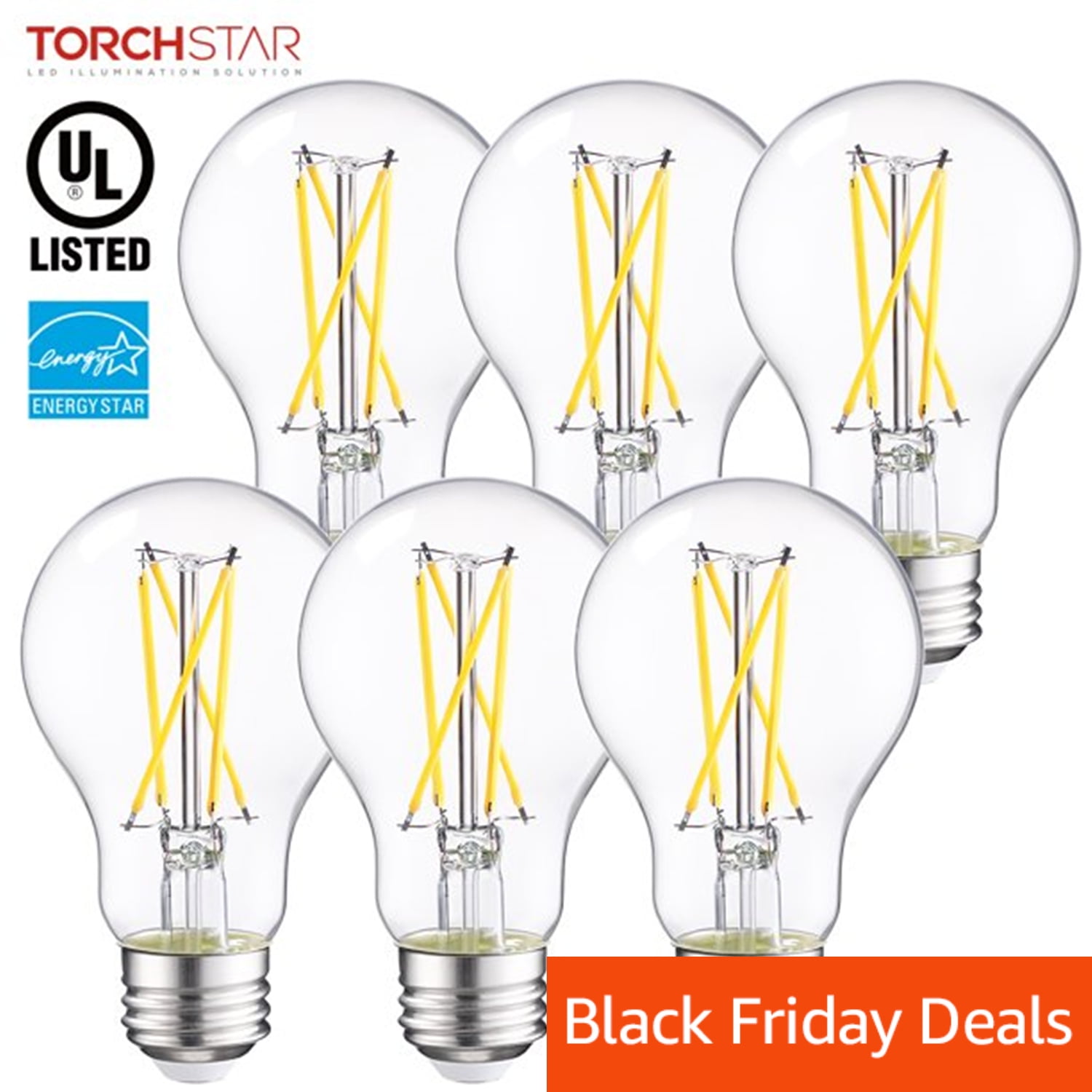 TORCHSTAR LED Soft White Light Bulb, 7 Watts (60W Equivalent) A19 General Purpose Lamp E26 Medium Base, dimmable, 2700K Soft White, Pack of 6