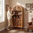 thumbnail image 6 of MIDOQIN 67" Tall Arched Bookshelf, 5-Tier Vintage Arched Carved Bookcase for Home Office, Living Room, 6 of 12