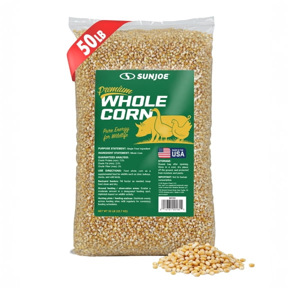 Sun Joe Whole Corn, All Season Feed for Wildlife and Outdoor Feeding, 50 lb Bag