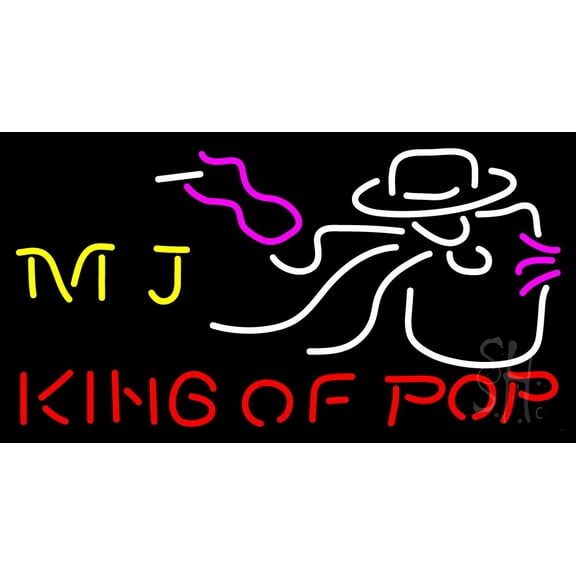 Mj King Of Pop LED Neon Sign 20" Tall x 37" Wide - inches Black Square Cut Acrylic Backing, with Dimmer - Premium built indoor Sign for Studio, Club, Home décor, Event, Workshop, Storefront.