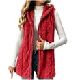 thumbnail image 2 of Tusihei Women's Sleeveless Hooded Zip Up Fleece Vest Lightweight Warm Jacket Casual Solid Long Outerwear for Daily Wear Comfortable Layering Piece, Red XL, 2 of 8