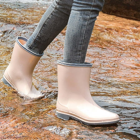 

Juebong Boots Deals Women Mid Calf Rain Boots Waterproof Anti Slip Rubber Booties Rainboots Pvc Non-Slip Rain Boots Temperament Pointed Toe Side Zipper High Heel Water Shoes