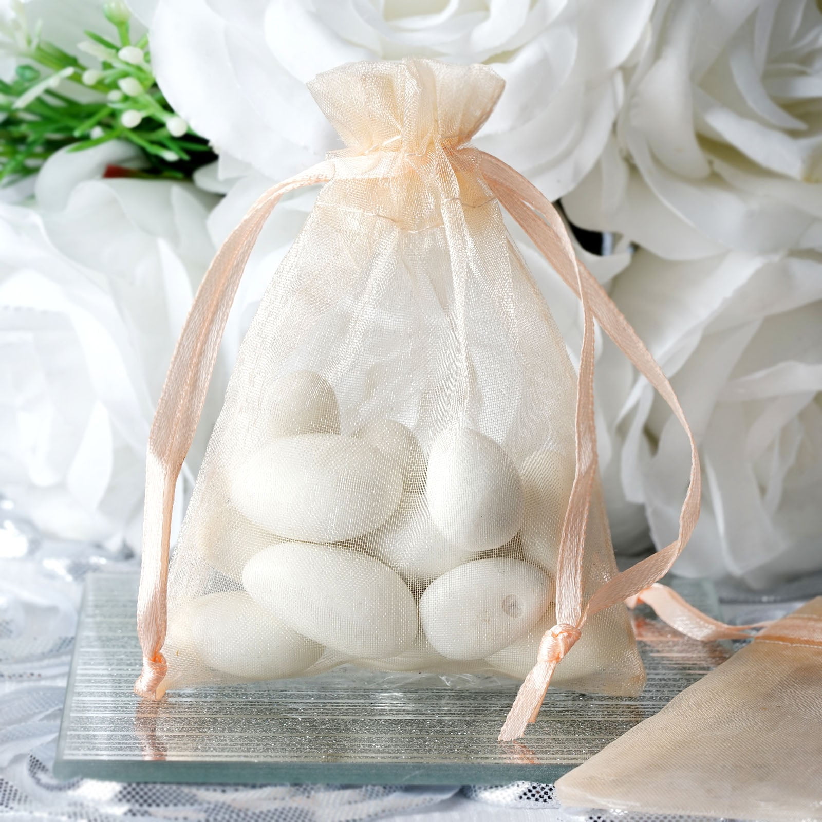 50Pcs White Organza Gift Candy Sheer Bags Pouches Wedding Party Favor Decoration 