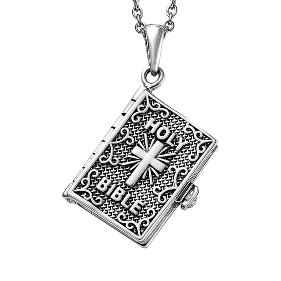 SHOP LC DELIVERING JOY Cross Necklace for Women Openable Holy Bible Pendant 925 Sterling Silver Metal Pages Inside with 20 Inch Stainless Steel Chain Christian Jewelry Birthday Gifts for Women