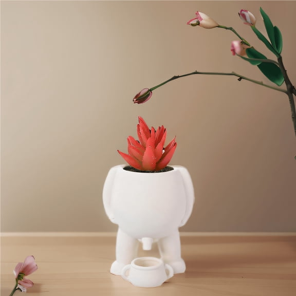 Peeing Planter Flower Pot with Drainage Hole, Small Cactus Succulent Planter Peeing Funny Vase for Home Garden Office Decor (White)