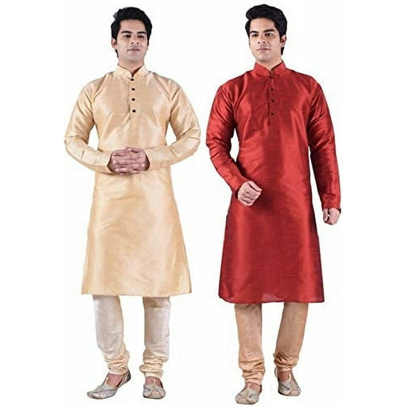Royal Men's Silk Blend Kurta Churidar Set of 2 Multicolour