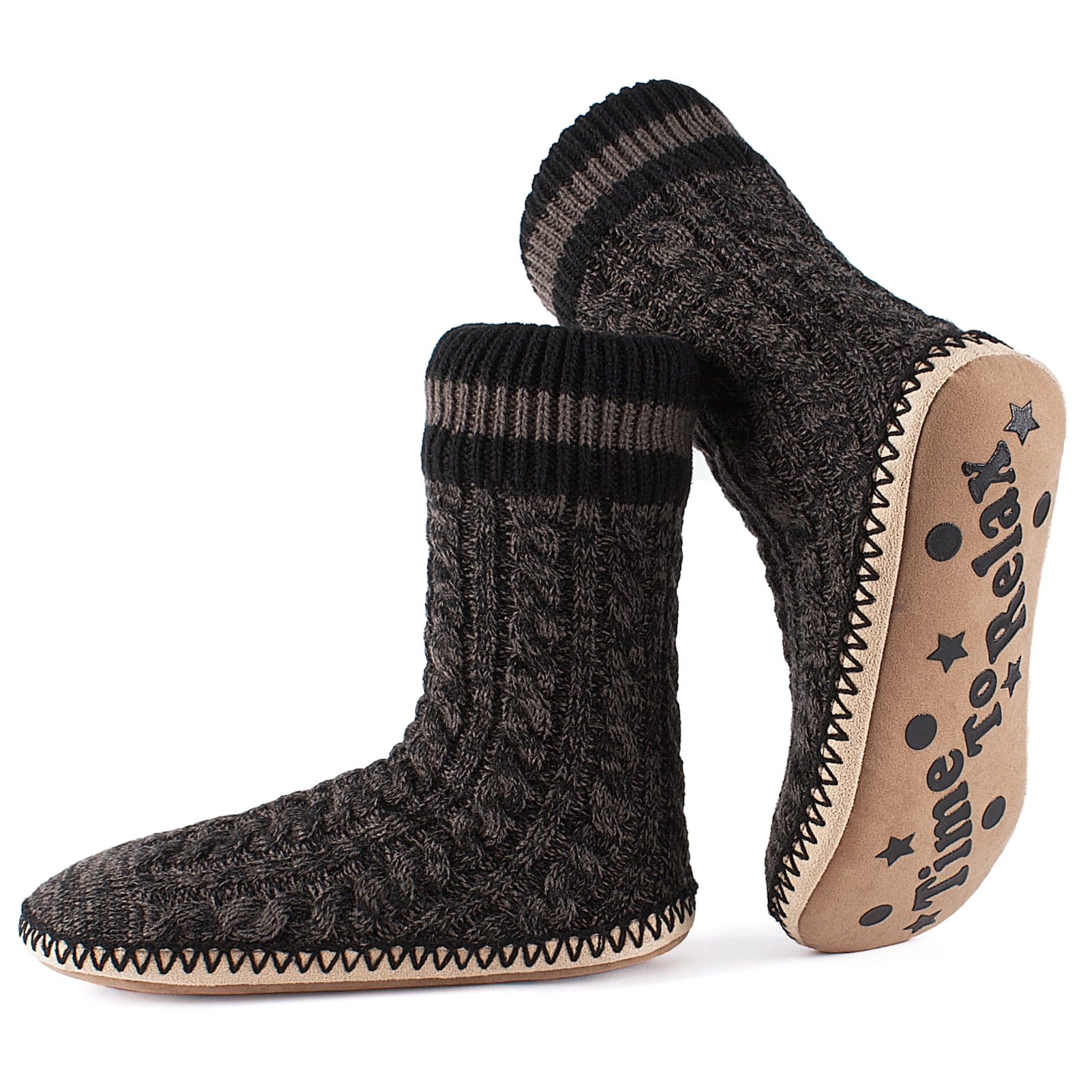  DoSmart Men's Winter Thermal Fleece Lining Knit Slipper Socks  Christmas Non Slip Socks(Black) : Clothing, Shoes & Jewelry