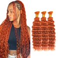 thumbnail image 1 of 28 28 28 Inch 350 Boho Human Hair Deep Wave Bulk Ginger Braiding Hair Deep Curly Orange Human Braiding Hair Extensions for Woman, 1 of 5