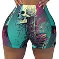 thumbnail image 2 of Daiia Cartoon Art Skull Pattern Women's Workout Shorts Biker Shorts - High Waisted Workout Spandex Tummy Control Gym Running Yoga Shorts-Medium, 2 of 8