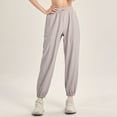 thumbnail image 3 of TFixol Pantalones deportivos para mujer Color sólido elástico cintura alta bolsillo con cordón, 3 of 4