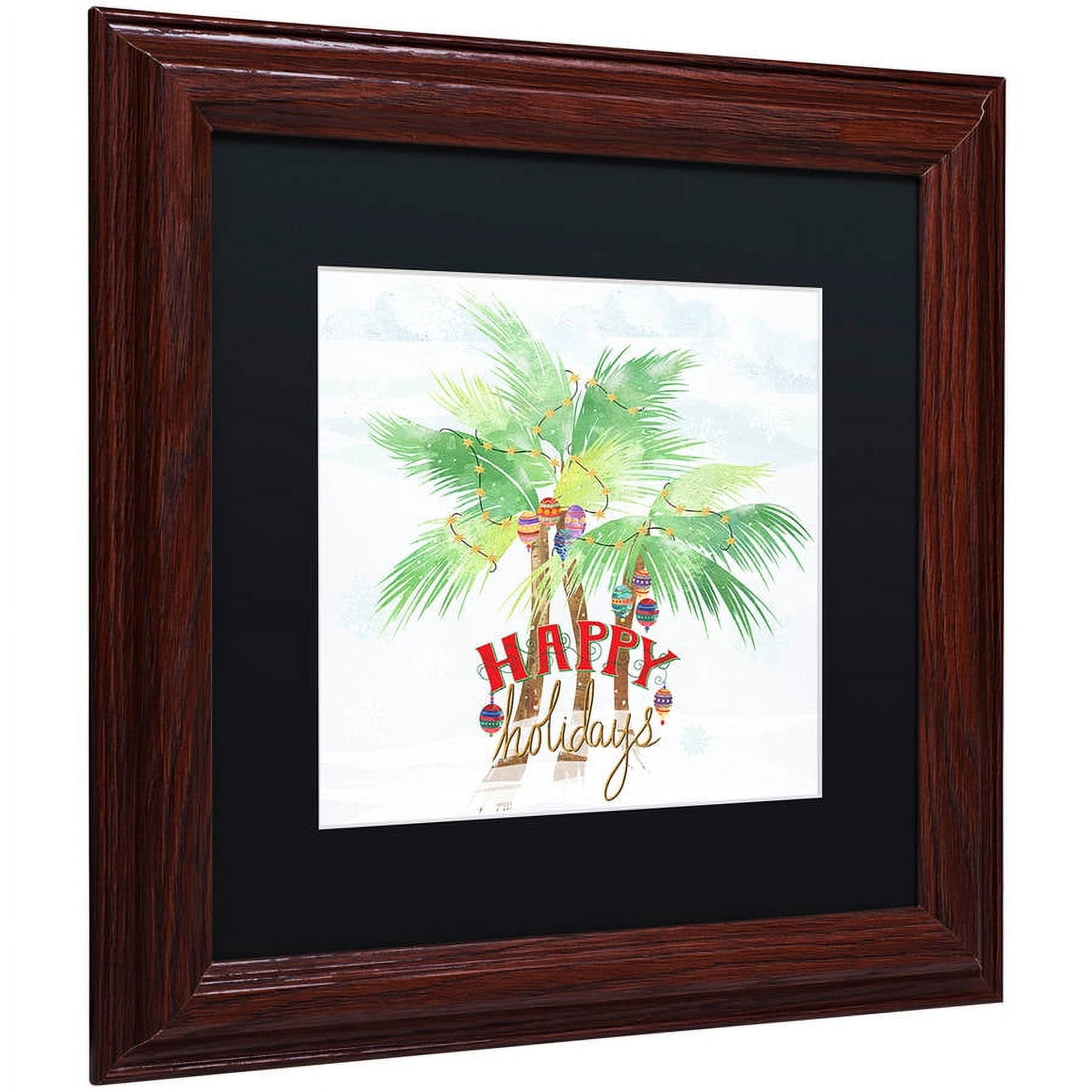 Trademark Fine Art "Xmas Palm Trees" Canvas Art by Lisa Powell Braun, Black Matte, Wood Frame