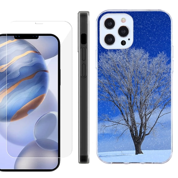 Slim Fit Protective Phone Case for Apple iPhone 12 / iPhone 12 Pro, with Tempered Glass Screen Protector, by OneToughShield ® - Snowing Tree