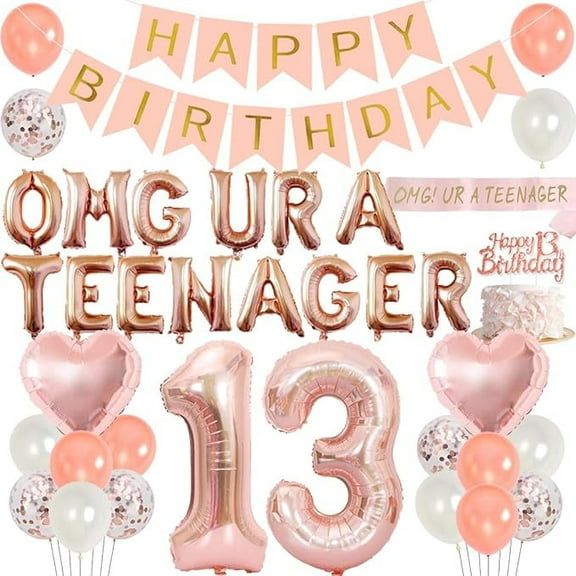 Teenager Birthday Party Decoration 13th Birthday Party Decorations for Girls with Rose Gold 13th Teenager Balloons Banner Sash Tinsel Cake Topper