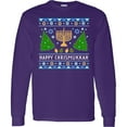 thumbnail image 3 of Inktastic Happy Chrismukkah Sweater Style with Menorah and Trees Long Sleeve T-Shirt, 3 of 5