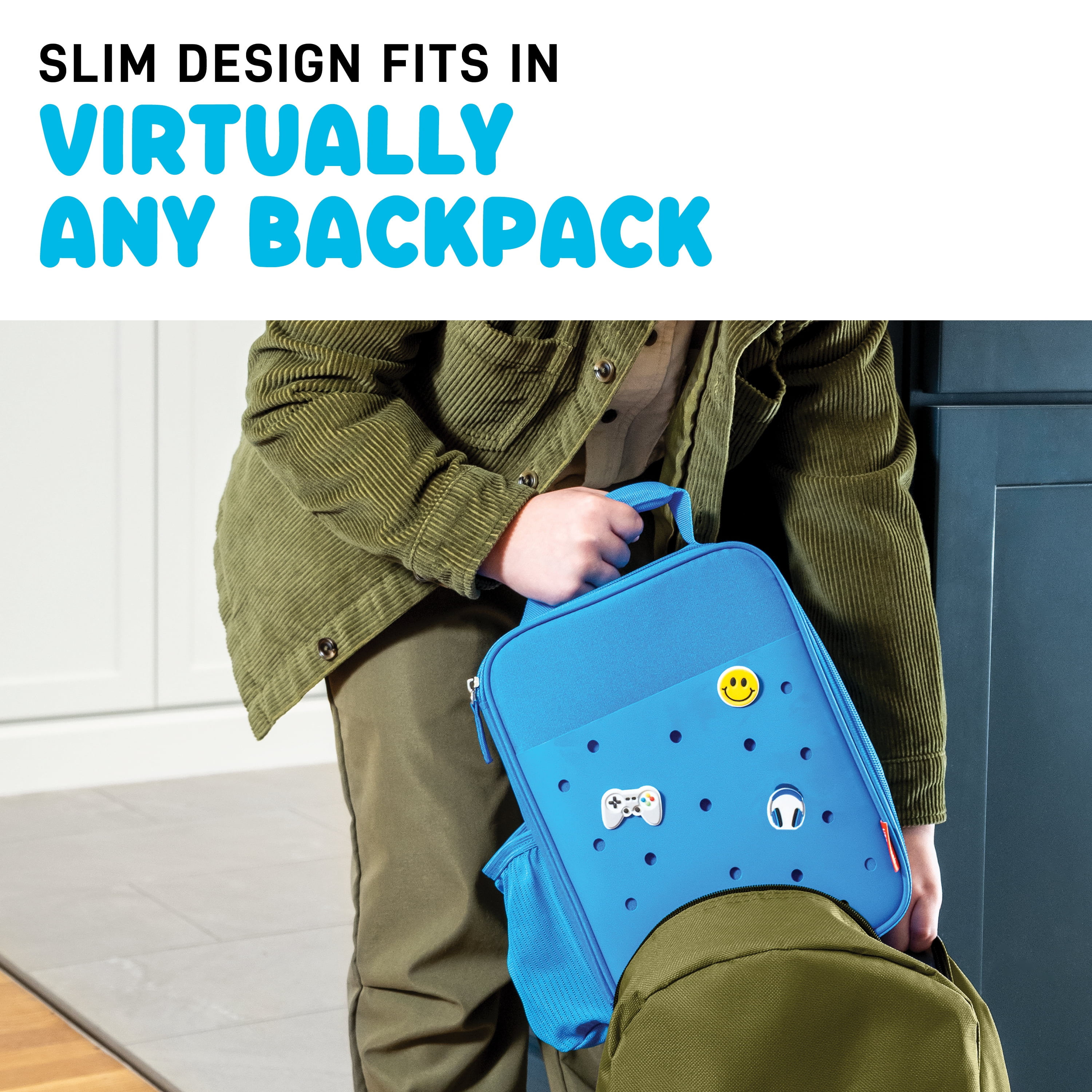 Fit+Fresh Charm Insulated Lunch Bag For Kids, Boys+Girls With Shoe Charm Slots, Teal