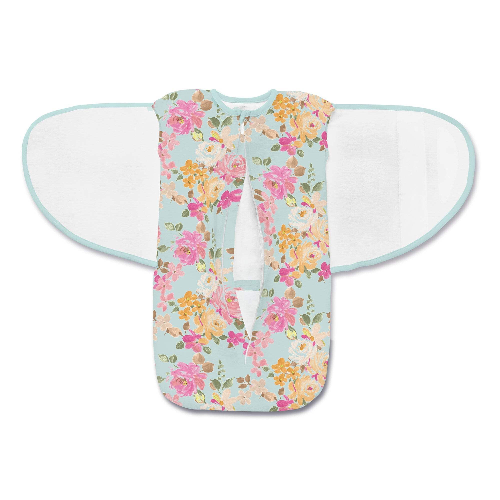 BreathableBaby 3-in-1 Swaddle Trio, Watercolor Bloom Aqua, Activewear Jersey Knit, 0-4 months