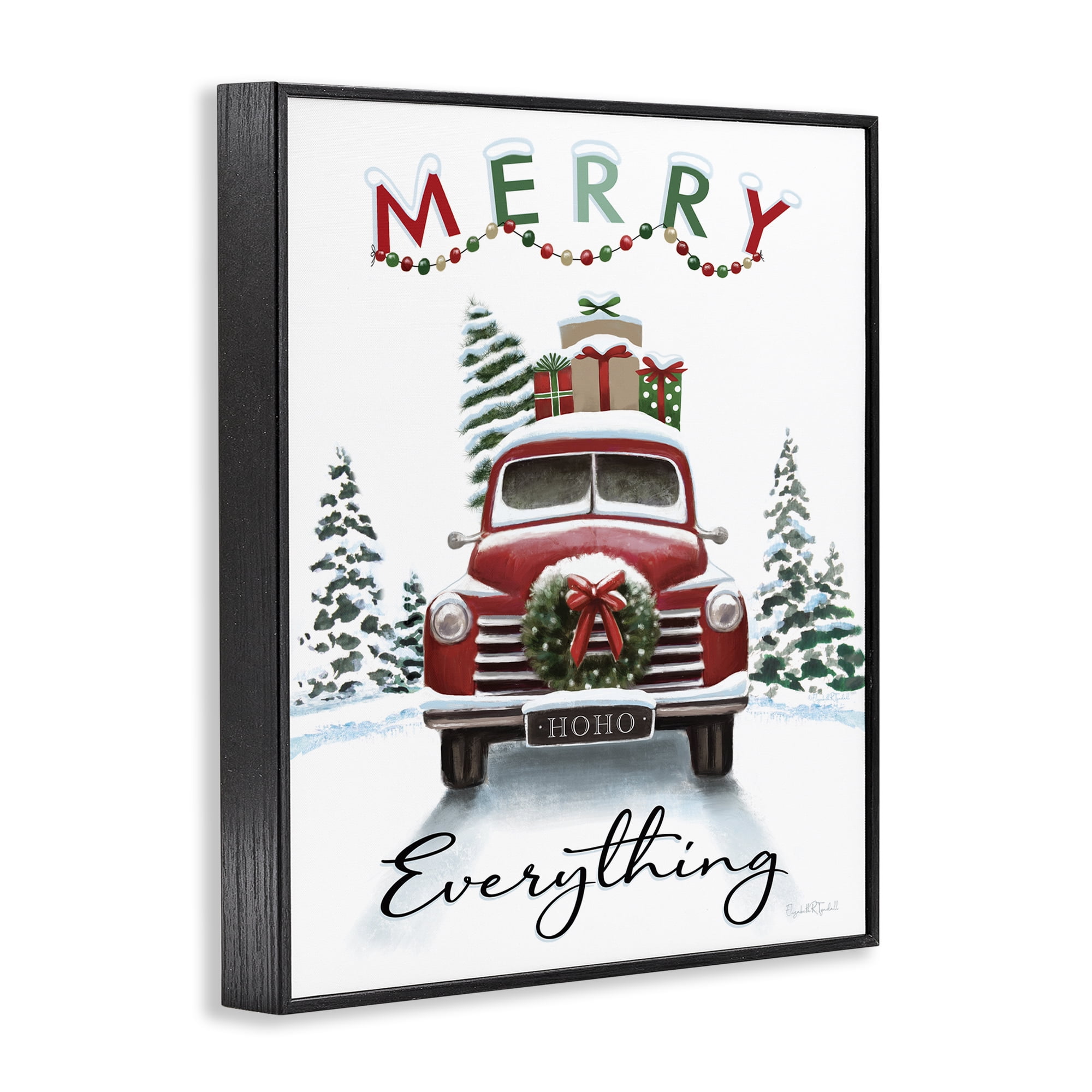Stupell Industries Merry Everything Gift Car Holiday Painting Black Framed Art Prints Wall Art, 11 x 14