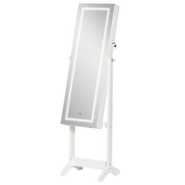 HOMCOM Jewelry Cabinet with LED Light, Lockable Organizer, Full-Length Mirror, 4 Angles, White