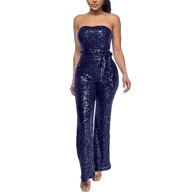 Wdgfv Robe à Sequins Sans Manches pour Femmes Combinaison à Sequins pour Soirée Bleu TTG