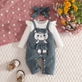 thumbnail image 2 of Emitonse Toddler Baby Girl Sweatshirt Set Baby Girl Clothing Outfits Winter Cute Love Print Romper Cartoon Overalls Trousers Headband Clothing Set Navy,Size 6-12 Months, 2 of 9