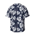 thumbnail image 5 of Uemuo White Leaves Pattern Cotton Linen Short Sleeve Shirts,Casual Lightweight Button Down Shirts,Vacation Beach Summer Tops-Large, 5 of 7