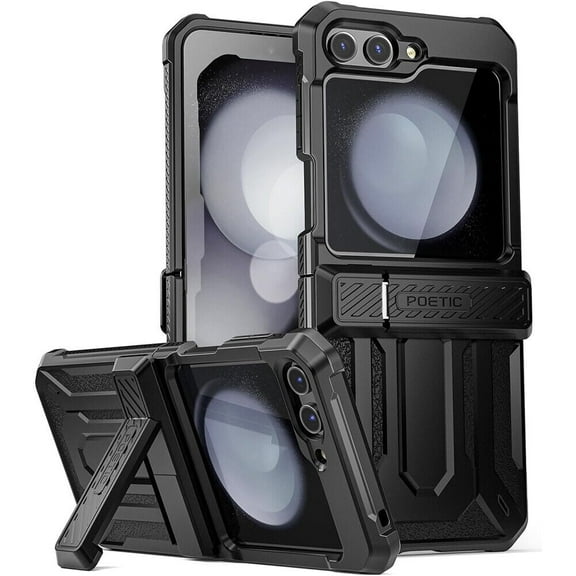 Poetic Spartan Case for Samsung Galaxy Z Flip 5 5G (2023),[Kickstand][Hinge Protection][20FT Mil-Grade Drop Tested], Matte Black