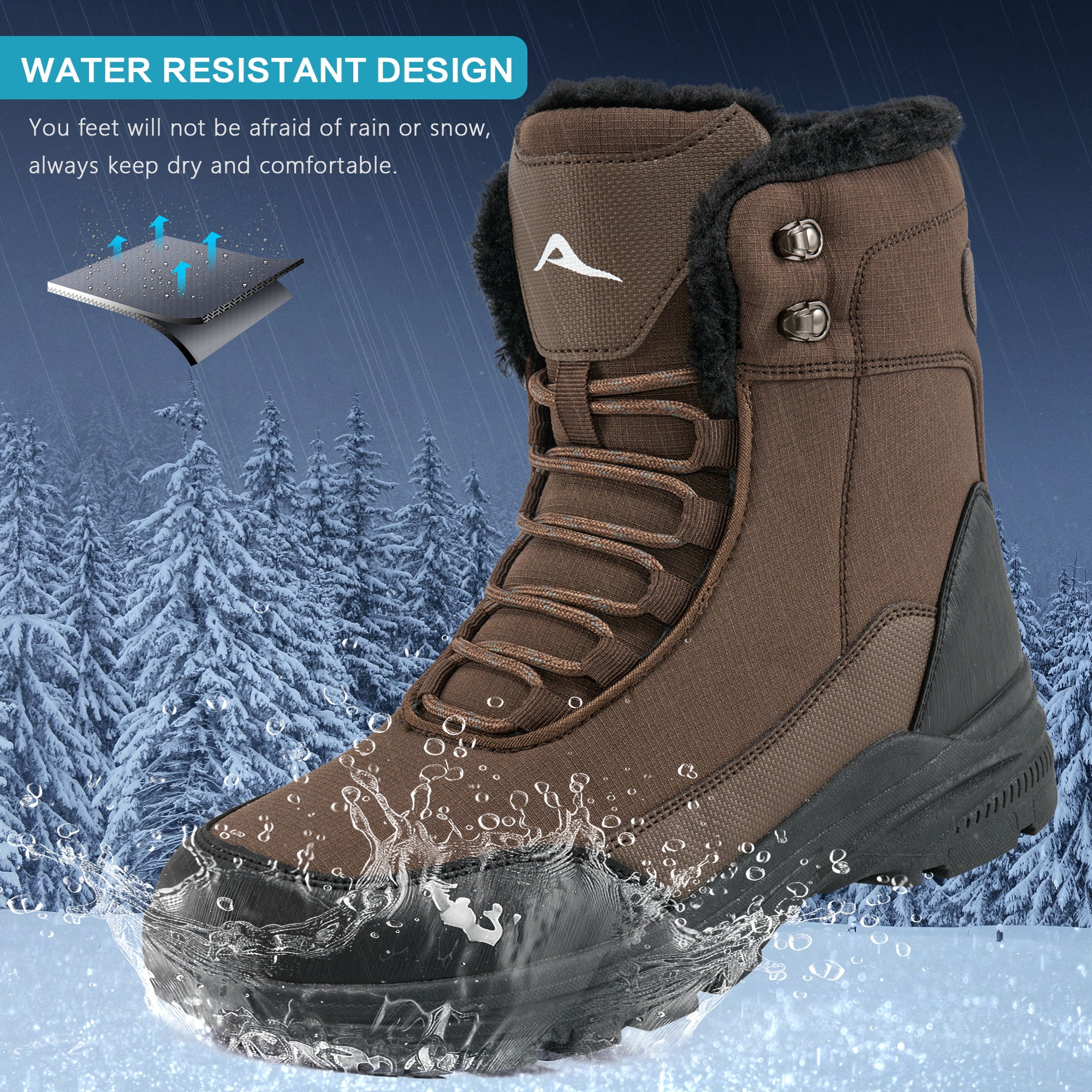 Ecetana Snow Boots for Men Winter Warm Faux Fur Lined Ankle Boots Outdoor Hiking Shoes