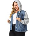 thumbnail image 1 of Women's Plus Size Layered Drawstring Hood for Women Denim Utility Jacket W Pockets Blue 4X, 1 of 7