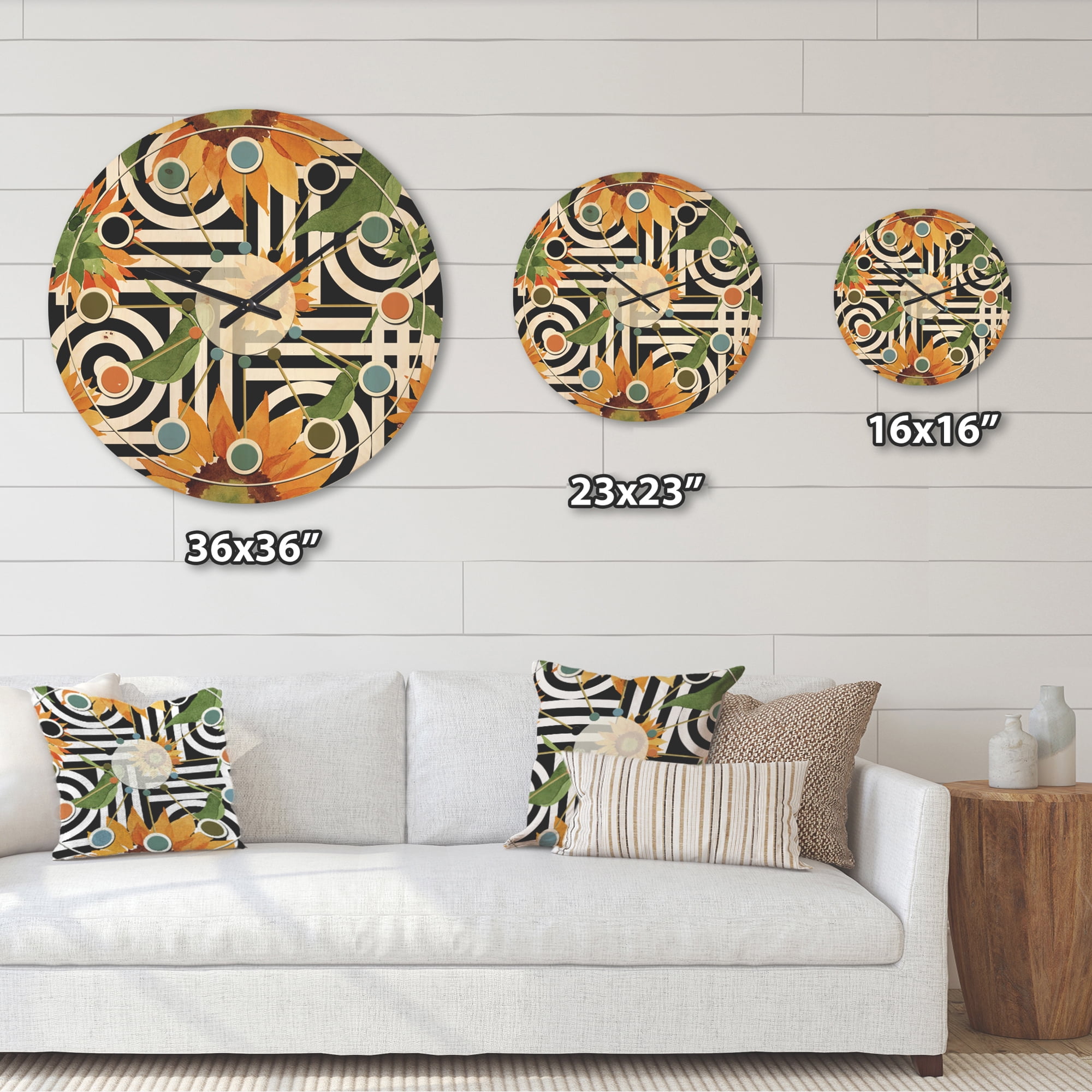 Designart 'Floral Botanical Retro XIV' Mid-Century Modern Wood Wall Clock