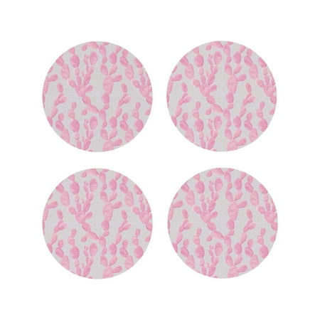 

Leather Coasters Set of 4 - pink Cactus Pattern Lightweight Non-Slip Drink Coasters for Desk Anti-Scalding Desk Cup Coasters for Office Table Decor Round Shape
