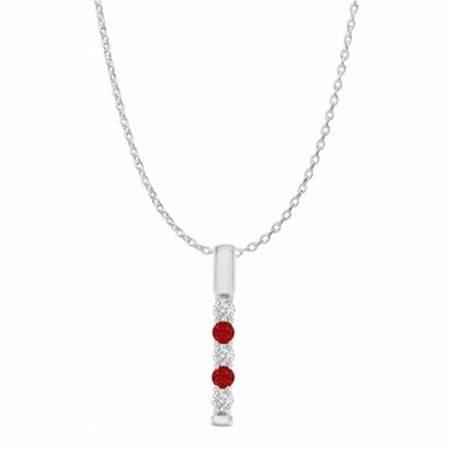 Ruby & Cubic Zirconia Five Stone Vertical Bar Pendant in 925 Sterling