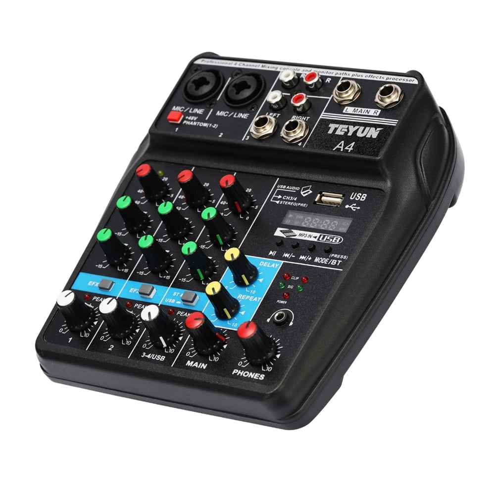 Aibecy BT Sound Mixing Console TU04 USB 48V Phantom 4 Channels Audio Mixer with AUX Paths Effects Record