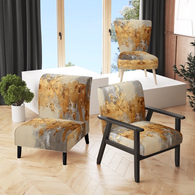 Designart « Gleaming Gold V » Collages Abstraits Dorés Fauteuil d'Appoint Rembourré - Fauteuil Moderne pour Salon