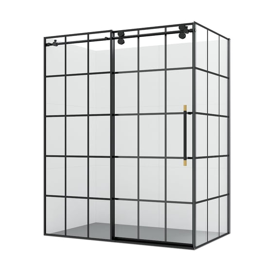 Vinnova Design 64" W x 78" H Rectangle Single Sliding Frameless Shower Enclosure in Matte Black